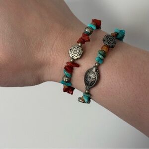 Turquoise and Red Beaded Bracelet Set